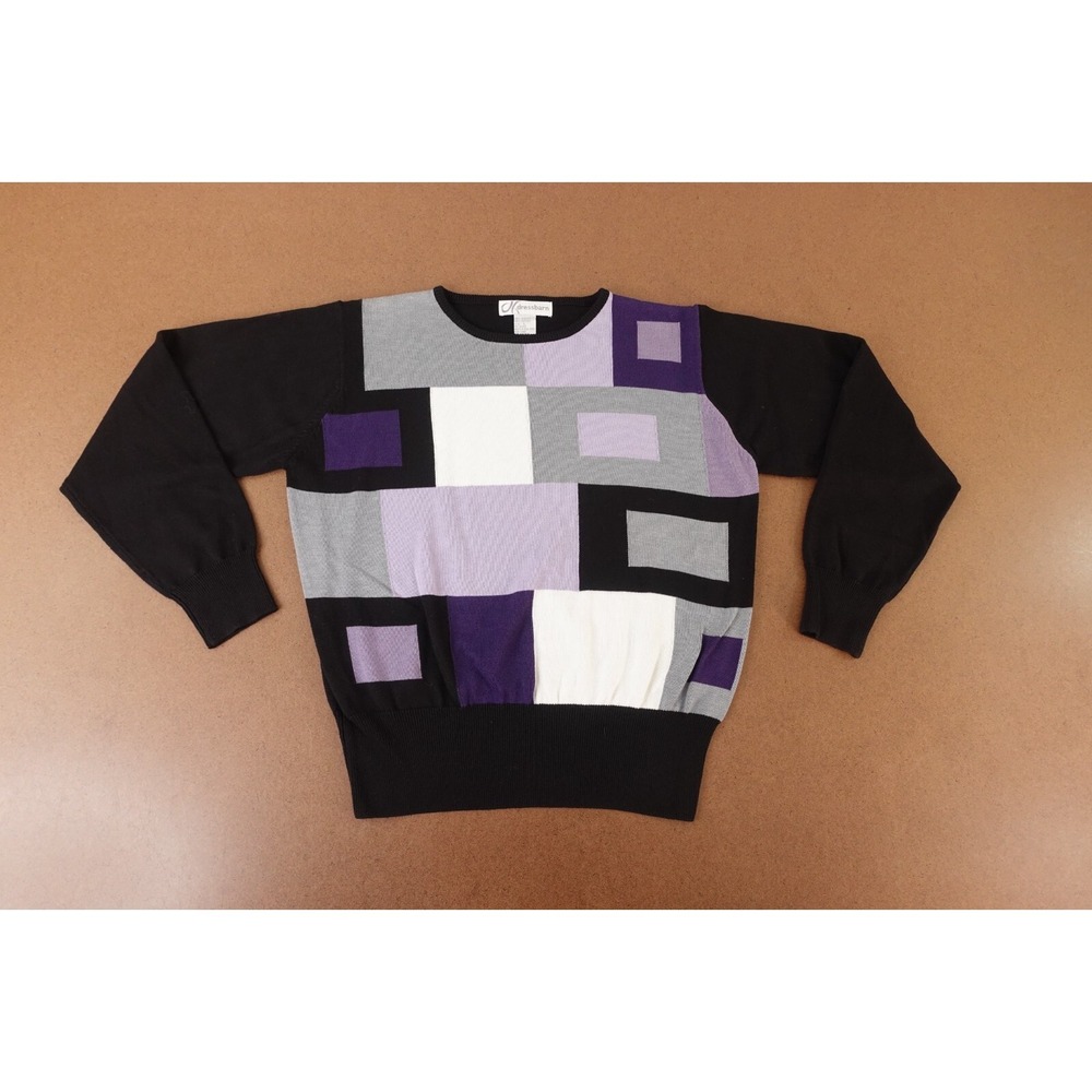 Dressbarn Women's Large‎ Black Purple Colorblock Lightweight Pullover Sweater